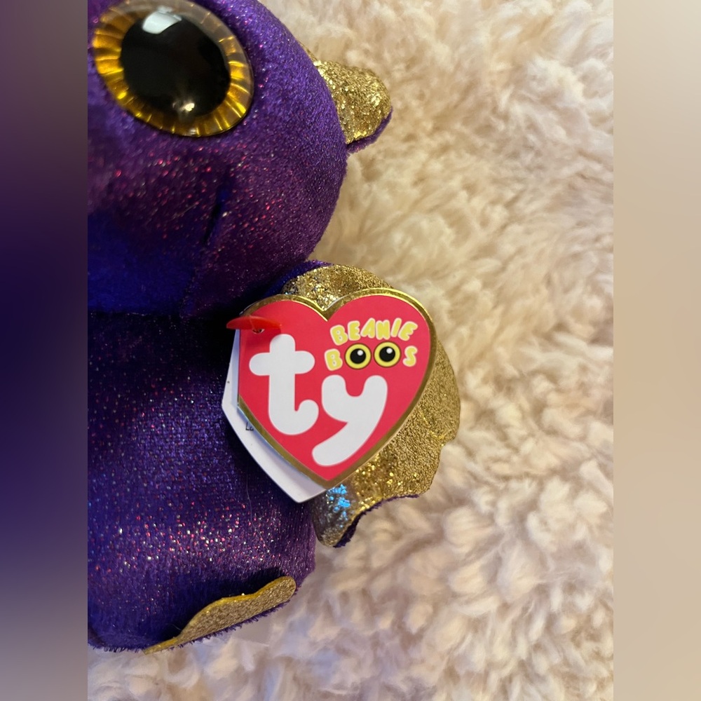 Ty Beanie Boos “Count” Sparkly Purple Bat with Gold Wings - Picture 4 of 8